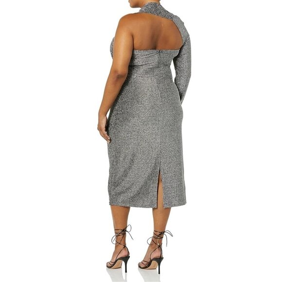 Terea Women's Nola One Shoulder Metallic MIdi Dress Size 3X NWT - Picture 5 of 8